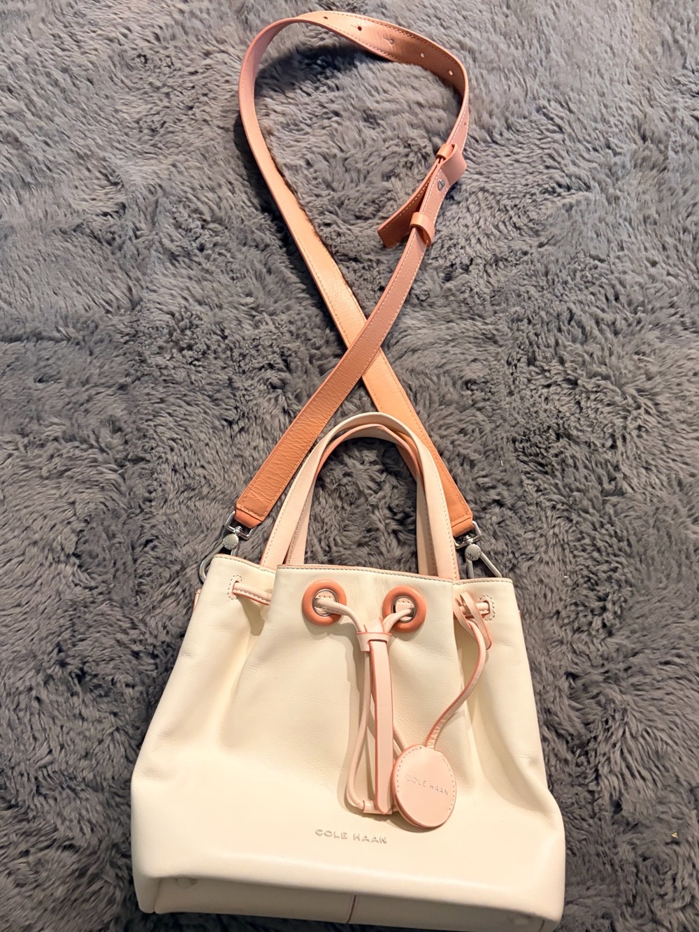 Cole Haan Cream and Blush Drawstring Leather Crossbody